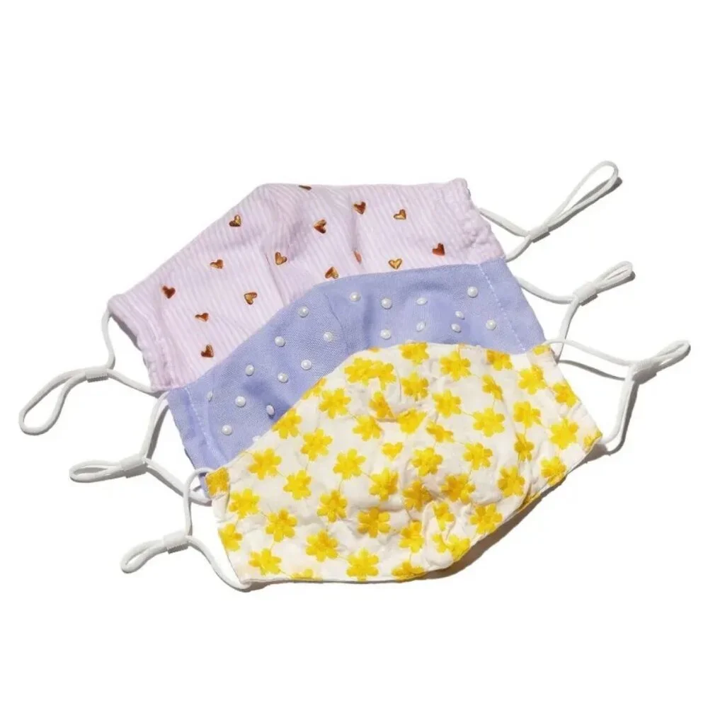 NEW Lele Sadoughi Pastel Embellished Face Masks Pack of Three Cotton Elastic